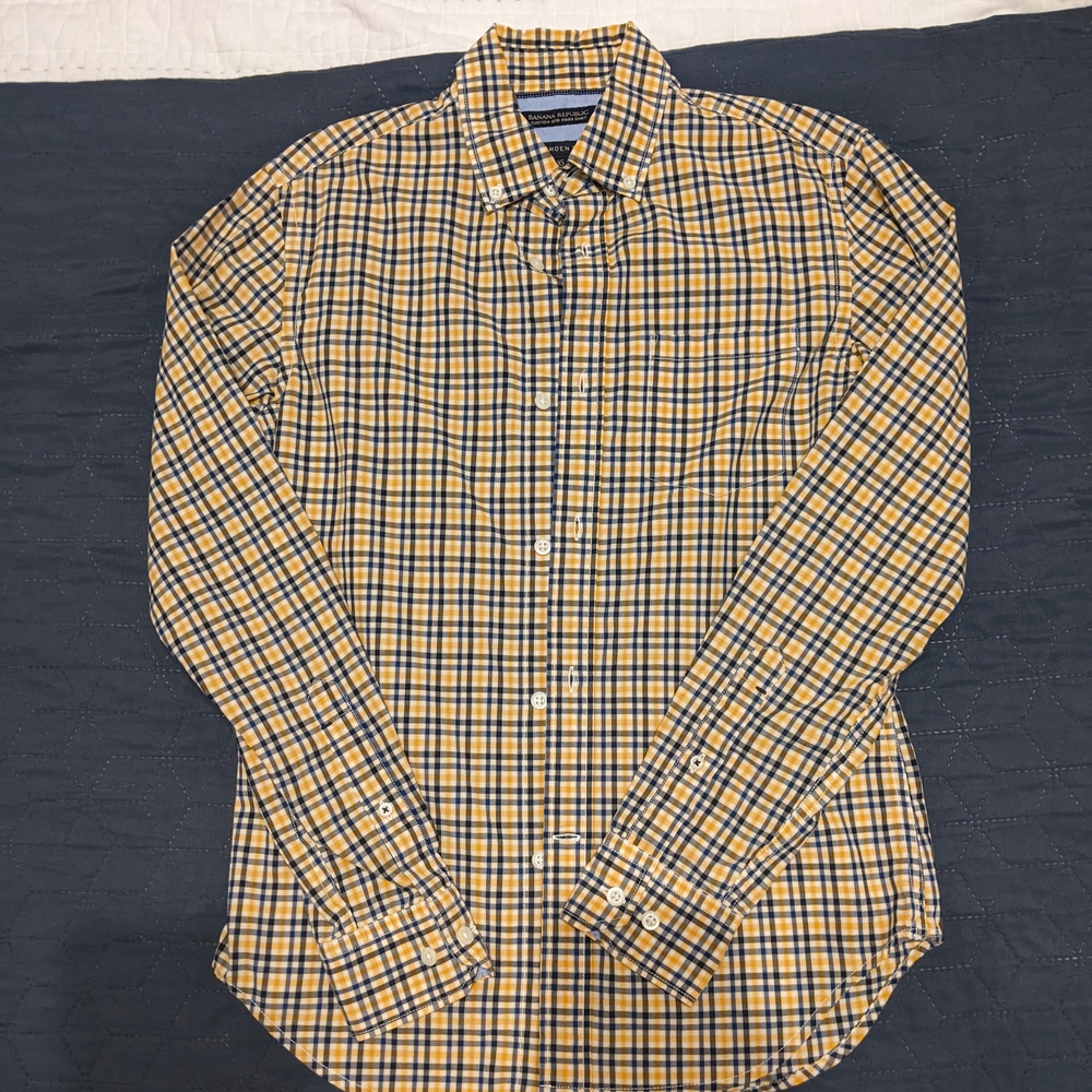 Banana Republic Yellow and Blue Checkered Shirt